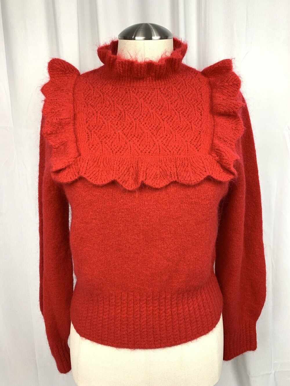& Other Stories Ruffled High Neck Red Sweater Size XS Cottagecore Indie Acedemia